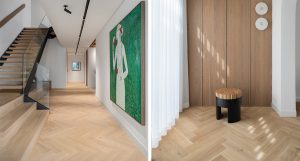 Sur La Mer townhouse, Jumeirah 1, where Kährs wood floors in pale oak and deep chocolate tones create a confident, layered interior.