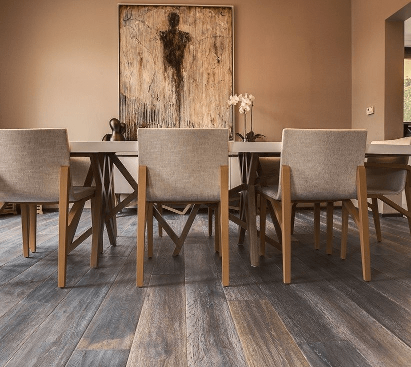 Kährs wood floor texture from Nordic Homeworx at Victory Heights Villa in Dubai, showcasing contemporary Arabesque interiors.