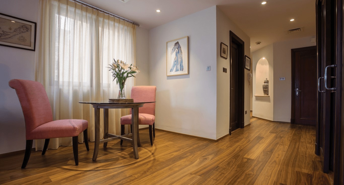 A clean hardwood floor at an apartment in Old Town