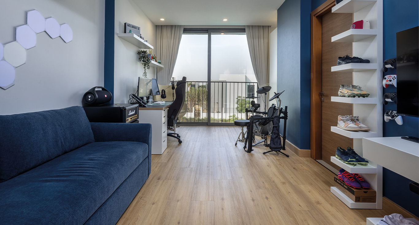 Sidra Villa in Dubai Hills Estate, showcases a classic living area with high-quality LVT eco flooring from Nordic Homeworx.