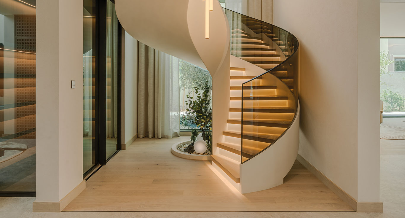Limetree Valley villa with Oak Nouveau Blonde, where eco-friendly flooring complements the staircase and natural material palette