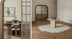 Redwood Herringbone LVT flooring in a Mushrif villa, reflecting an eco-friendly choice through durability and long-term performance.
