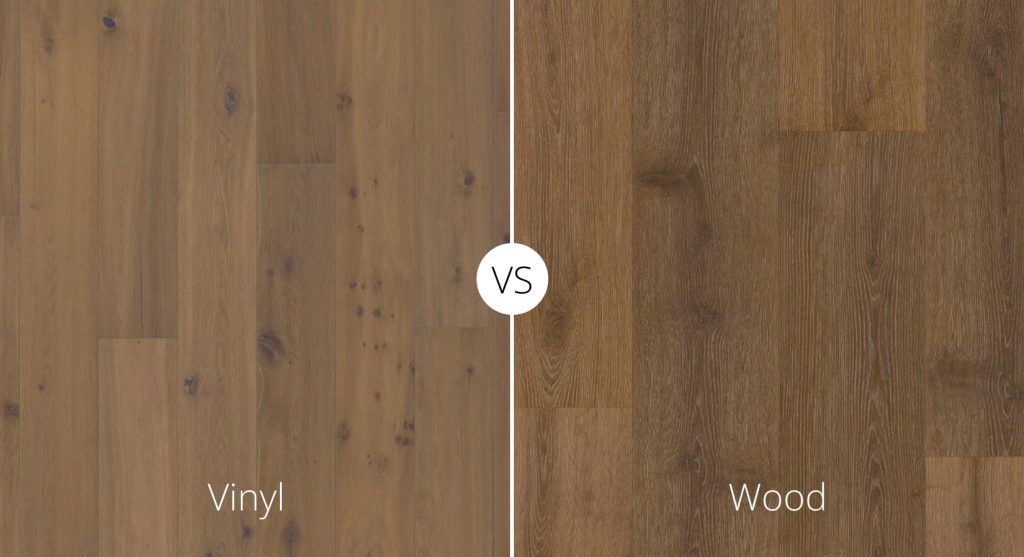 An infographic about the comparison of vinyl flooring and wood flooring.