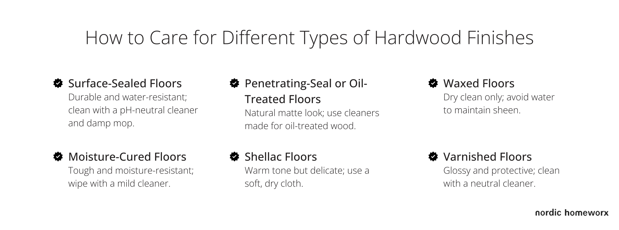 Guide for the best way to clean hardwood floors with different finishes, including surface-sealed, waxed, and varnished floors.