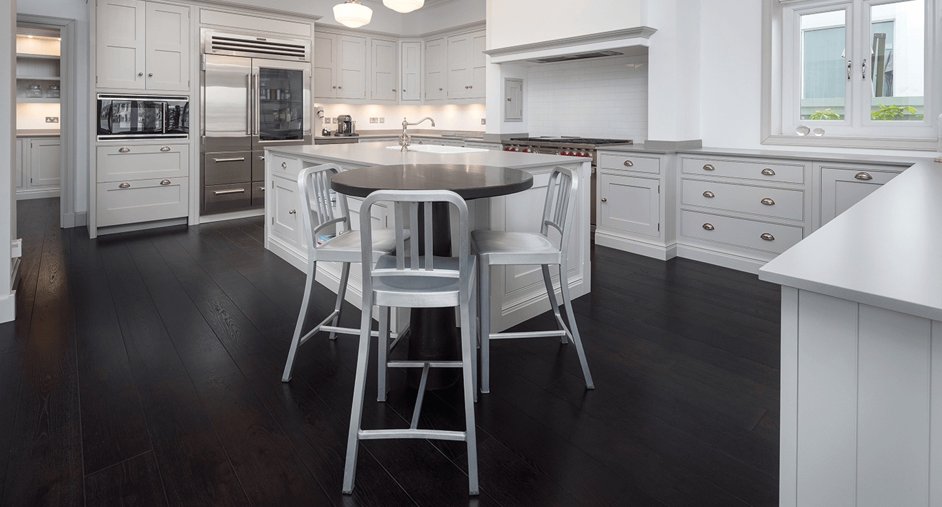 Contemporary Hamptons-style Villa in Dubai, featuring nearly-black Kährs Oak Nouveau wood colour flooring by Nordic Homeworx.