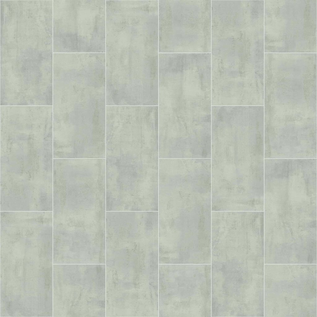  Light grey rectangular porcelain tile pattern with white grout lines. 