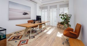 Oak Anziano engineered wood flooring installed in a Hattan villa home office, with clean alignment and natural light.