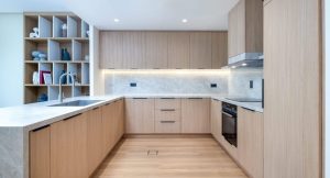 Floating Fontin LVT flooring in a Downtown Dubai apartment, supporting a clean and minimal interior.