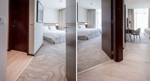 Luxury apartment interior at Vida Residences featuring glare-free ultramatt lacquer 1-strip wide wood flooring.