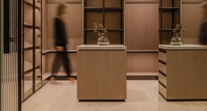 Wide wood plank flooring in the dressing area at Limetree Valley Villa